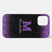 Coques Case-Mate iPhone Élégant Monogramme Paillettes Violettes (Verso (horizontal))
