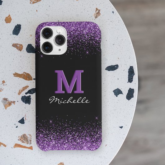 Coques Case-Mate iPhone Élégant Monogramme Paillettes Violettes
