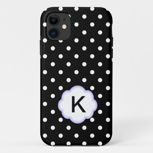 Coques Case-Mate iPhone Élégant monogramme pois noir et blanc (Dos)