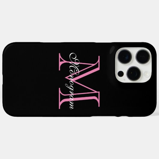 Coques Case-Mate iPhone Élégant Monogramme rose (Verso (horizontal))
