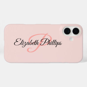 Coques iPhone 16 Plus Élégant Monogramme Rose Brumeux Féminin Lettre