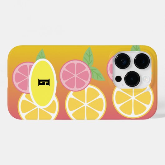 Coques Case-Mate iPhone Élégant Monogramme rose et jaune (Verso (horizontal))