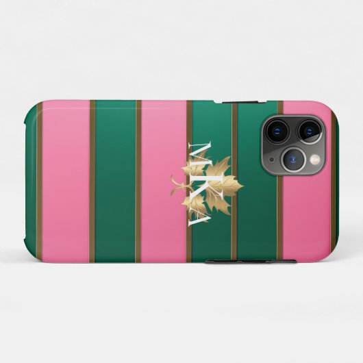 Coques Case-Mate iPhone Élégant Monogramme rose et vert (Dos (Horizontal))