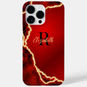 Coques Case-Mate iPhone Élégant Monogramme Rouge Noir Or Agate Girly (Verso)