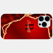 Coques Case-Mate iPhone Élégant Monogramme Rouge Noir Or Agate Girly (Verso (horizontal))