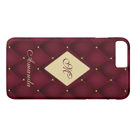 Coques Case-Mate iPhone Élégant Monogramme Rouge Or Tufted (Dos (Horizontal))
