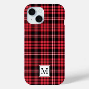 Coque Pour iPhone 15 Élégant Monogramme Rouge Plaid