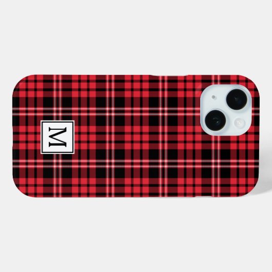Coques Case-Mate iPhone Élégant Monogramme Rouge Plaid (Verso (horizontal))