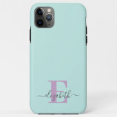 Coques Case-Mate iPhone Élégant monogramme script vert clair et lilas (Dos)