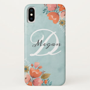 Case-Mate iPhone Case Élégant Monogramme Turquoise rose floral