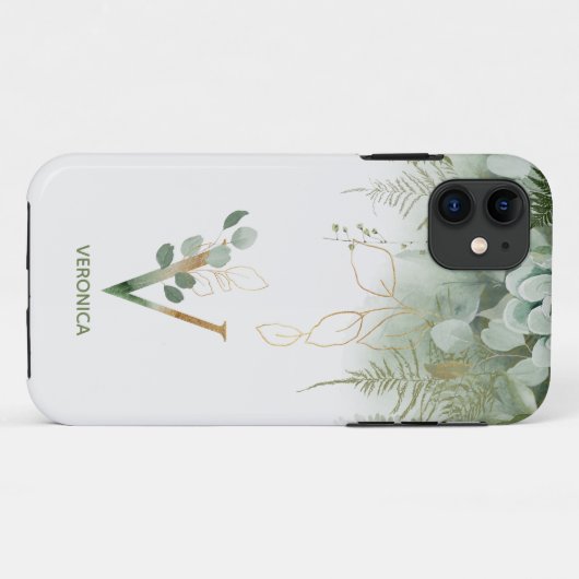 Coques Case-Mate iPhone Élégant Monogramme V Fern Succulent (Dos (Horizontal))