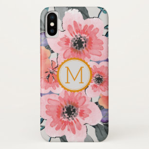 Coque iPhone X Élégant Monogramme Vintage Floral #31