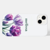 Coques Case-Mate iPhone Élégant monogramme violet personnalisé (Verso (horizontal))