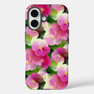 Coques iPhone 16 Élégant Motif à fleurs rose et blanc Impatiens
