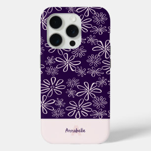 Coque iPhone 15 Pro Élégant Motif à fleurs violettes et bleues