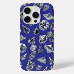 Coque iPhone 15 Pro Élégant Motif Diamond sur Arrière - plan Bleu