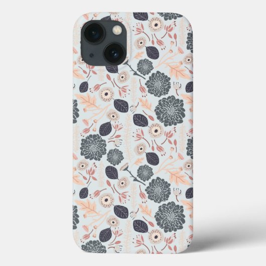 Coques Case-Mate iPhone Élégant motif floral bleu gris (Verso)