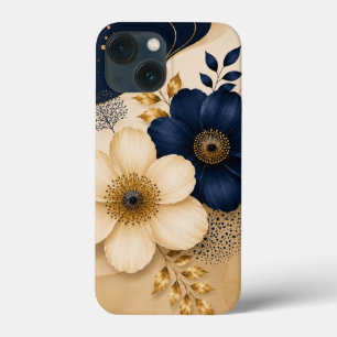 Case-Mate iPhone Case Élégant motif floral botanique bleu marine et or