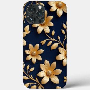 Case-Mate iPhone Case Élégant motif floral foncé détaillé bleu et or
