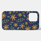 Coques Case-Mate iPhone Elégant motif floral jaune sur bleu (Verso (horizontal))