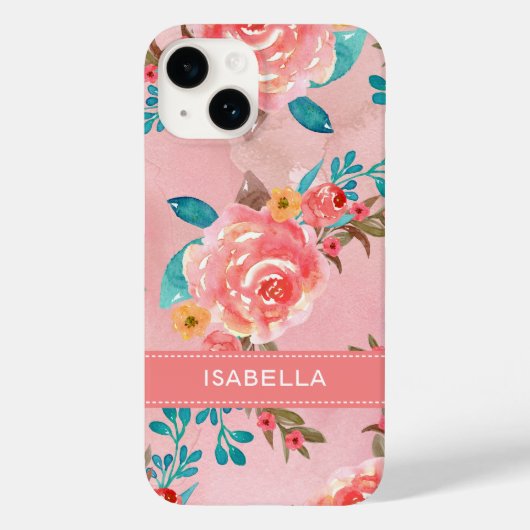 Coques Case-Mate iPhone Elégant motif floral rose aquarelle (Verso)