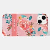 Coques Case-Mate iPhone Elégant motif floral rose aquarelle (Verso (horizontal))