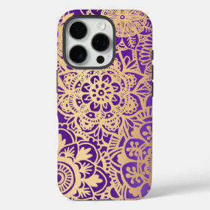 Coques iPhone 16 Pro Élégant Motif Mandala violet et or