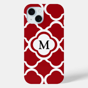 Coque Pour iPhone 15 Élégant Motif Monogram Bourgogne