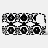 Coques Case-Mate iPhone Élégant motif monogramme noir et blanc (Verso (horizontal))