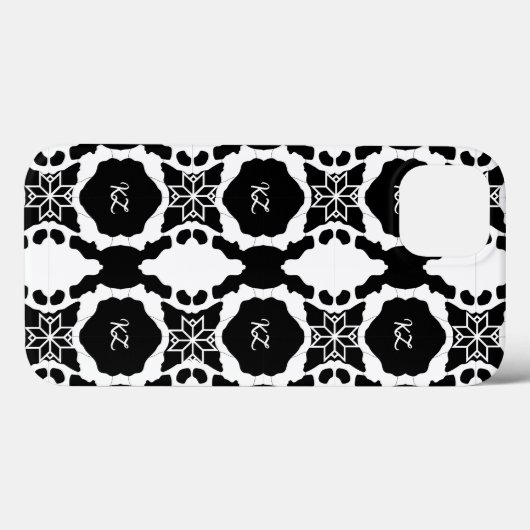 Coques Case-Mate iPhone Élégant motif monogramme noir et blanc (Verso (horizontal))