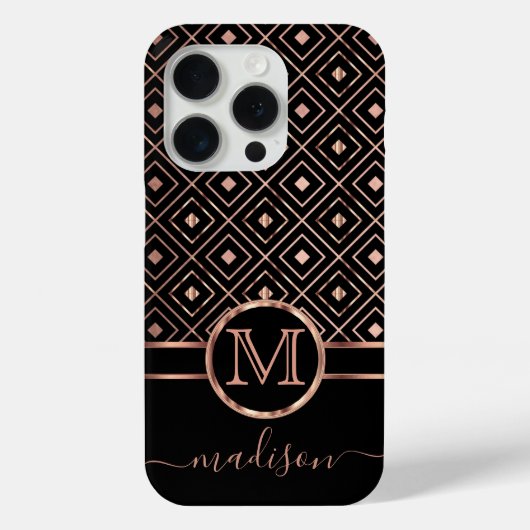 Coques Case-Mate iPhone Élégant Motif noir et Rose Gold Diamond (Verso)