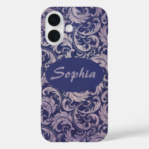 Coques iPhone 16 Élégant motif Vintage pourpre damassé
