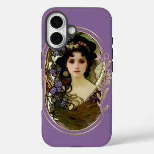 Coques iPhone 16 Elégant Mucha Style Portrait d'une belle femme