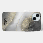 Coques Case-Mate iPhone Élégant Noir Argent Or Marbré Nom personnalisé (Verso (horizontal))