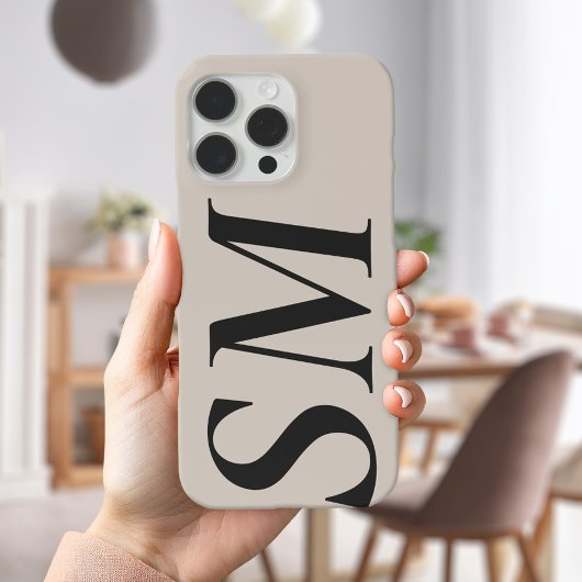 Coques Case-Mate iPhone Élégant noir beige Bold Monogramme initial