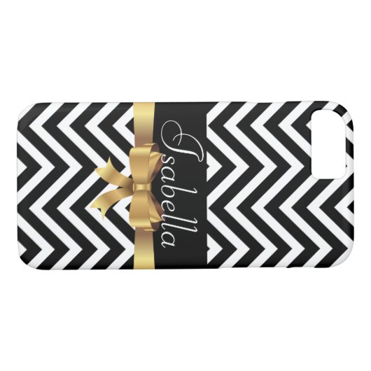 Coques Case-Mate iPhone Élégant noir blanc chevron or arc monogramme (Dos (Horizontal))