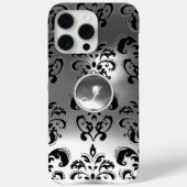 COQUES Case-Mate iPhone ÉLÉGANT NOIR BLANC DAMASK GRAY MONOGRAMME EN PIERR (Verso)