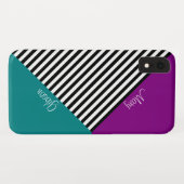 Coques Case-Mate iPhone Élégant noir blanc rayé violet violet et Turquoise (Dos (Horizontal))