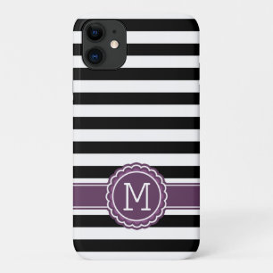 Case-Mate iPhone Case Élégant noir blanc rayures violet monogramme