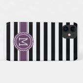 Coques Case-Mate iPhone Élégant noir blanc rayures violet monogramme (Dos (Horizontal))