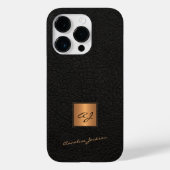 Coques Case-Mate iPhone Élégant noir cuir or monogrammé nom de script (Verso)