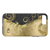 Coques Case-Mate iPhone Élégant noir Damas brunes d'or (Dos (Horizontal))