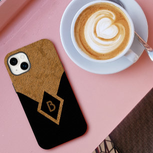 Coques Pour iPhone Élégant noir élégant à rayures et monogramme 