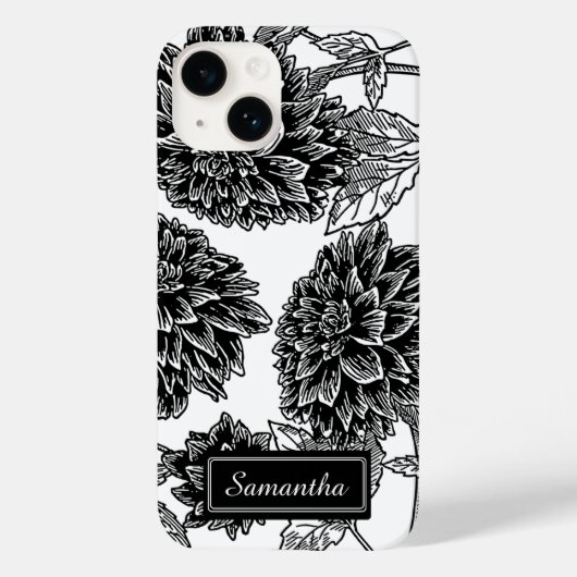 Coques Case-Mate iPhone Elégant noir et blanc Dahlia personnalisé (Verso)