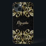 iPhone 13 Case Elégant Noir Et Faux Or & Parties scintillant<br><div class="desc">Elégant faux or et diamants parties scintillant floral tourbillonne sur les damas floral noir. Si vous avez besoin d'aide pour customiser un de mes designs,  contactez le concepteur ArtOnWear. Mise en forme de texte gratuite avec aide en direct disponible sur demande.</div>