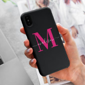 Coques Case-Mate iPhone Élégant noir et gras rose chaud Monogramme initial