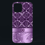 Case-Mate iPhone Case Élégant noir et métal violet Damas & dentelle C<br><div class="desc">Élégant damas floraux ornés de poutres vintages et dentelle en noir et violet. monogramme personnalisé.</div>