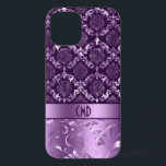 Case-Mate iPhone Case Élégant noir et métal violet Damas & dentelle C<br><div class="desc">Élégant damas floraux ornés de poutres vintages et dentelle en noir et violet. monogramme personnalisé.</div>