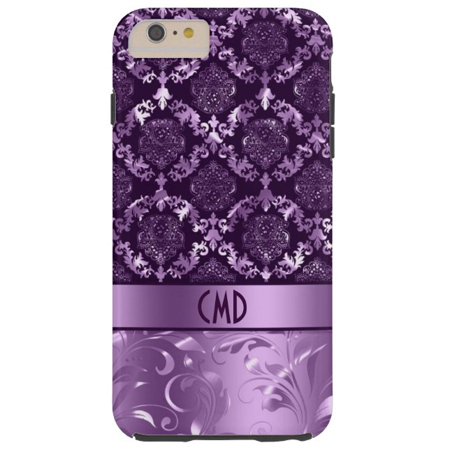 Coques Case-Mate iPhone Élégant Noir Et Métallurgique Violet Damas & Dente (Dos)