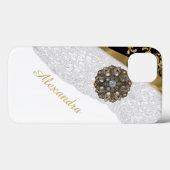 Coques Case-Mate iPhone élégant noir et or blanc dentelle (Verso (horizontal))